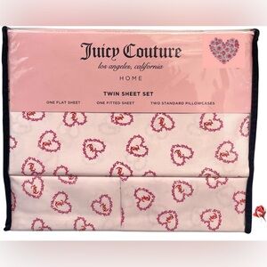 Juicy Couture 4-pc DP Twin Sheet Set Pink Red Rose-Ivy Hearts TWO Pillowcase NIP